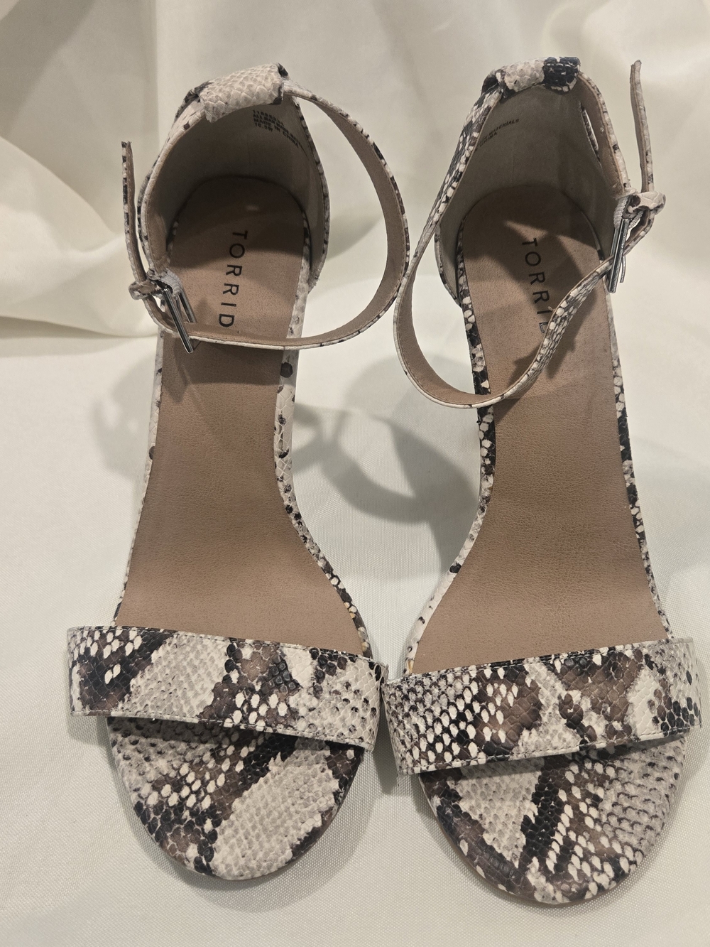 Torrid Beige & Brown Snake-Print Ankle Strap Heels